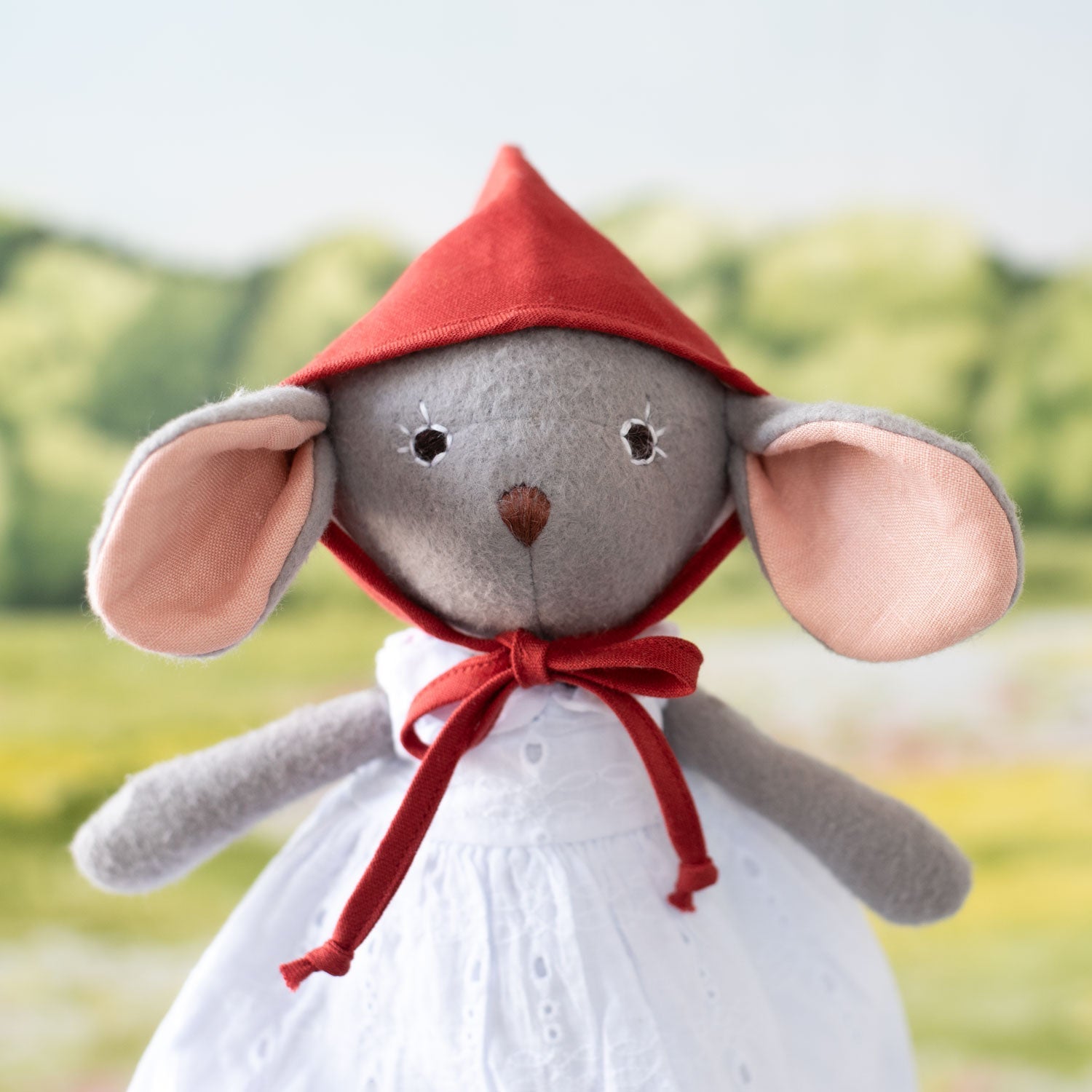 Red Linen Bonnet for Dolls