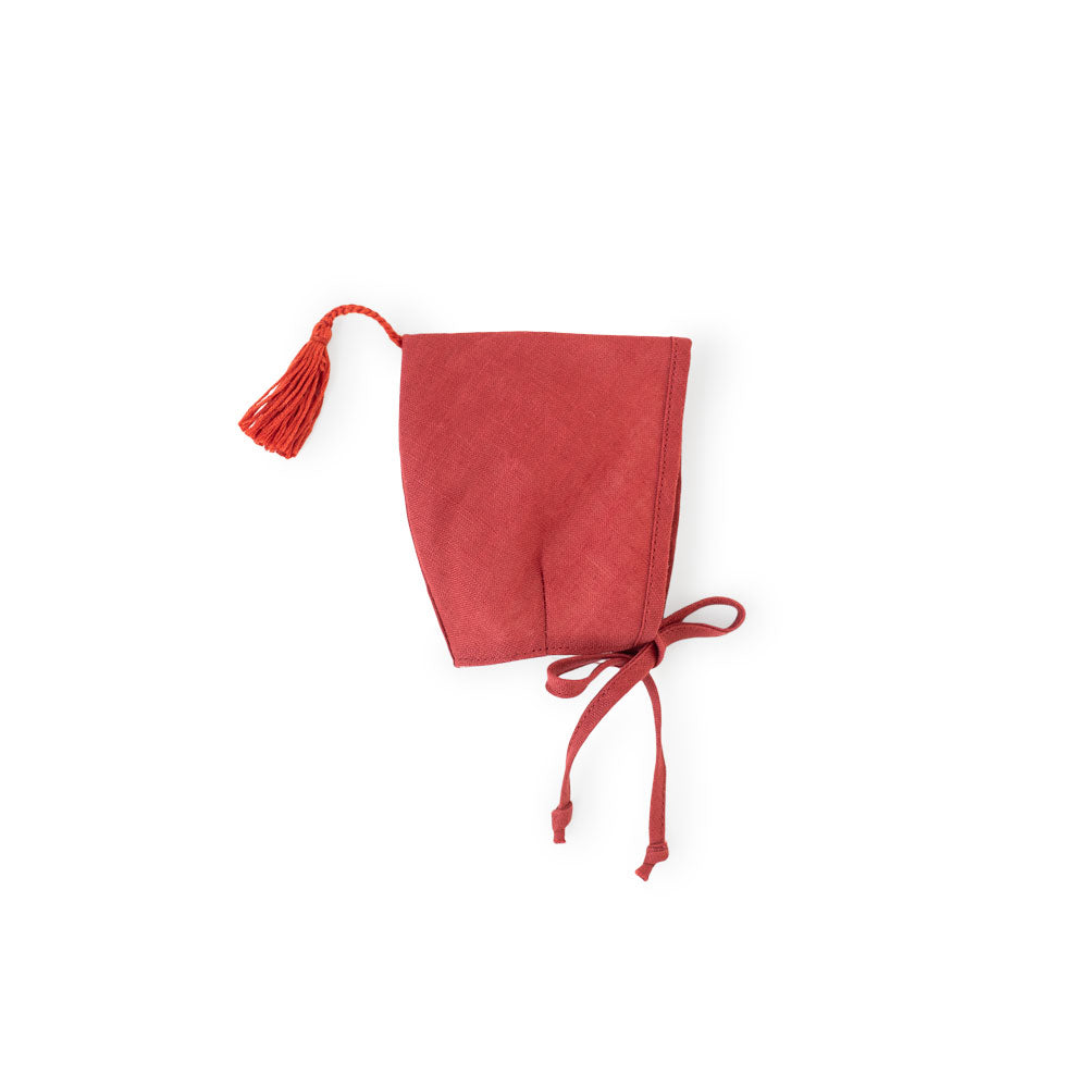 Red Linen Bonnet for Dolls