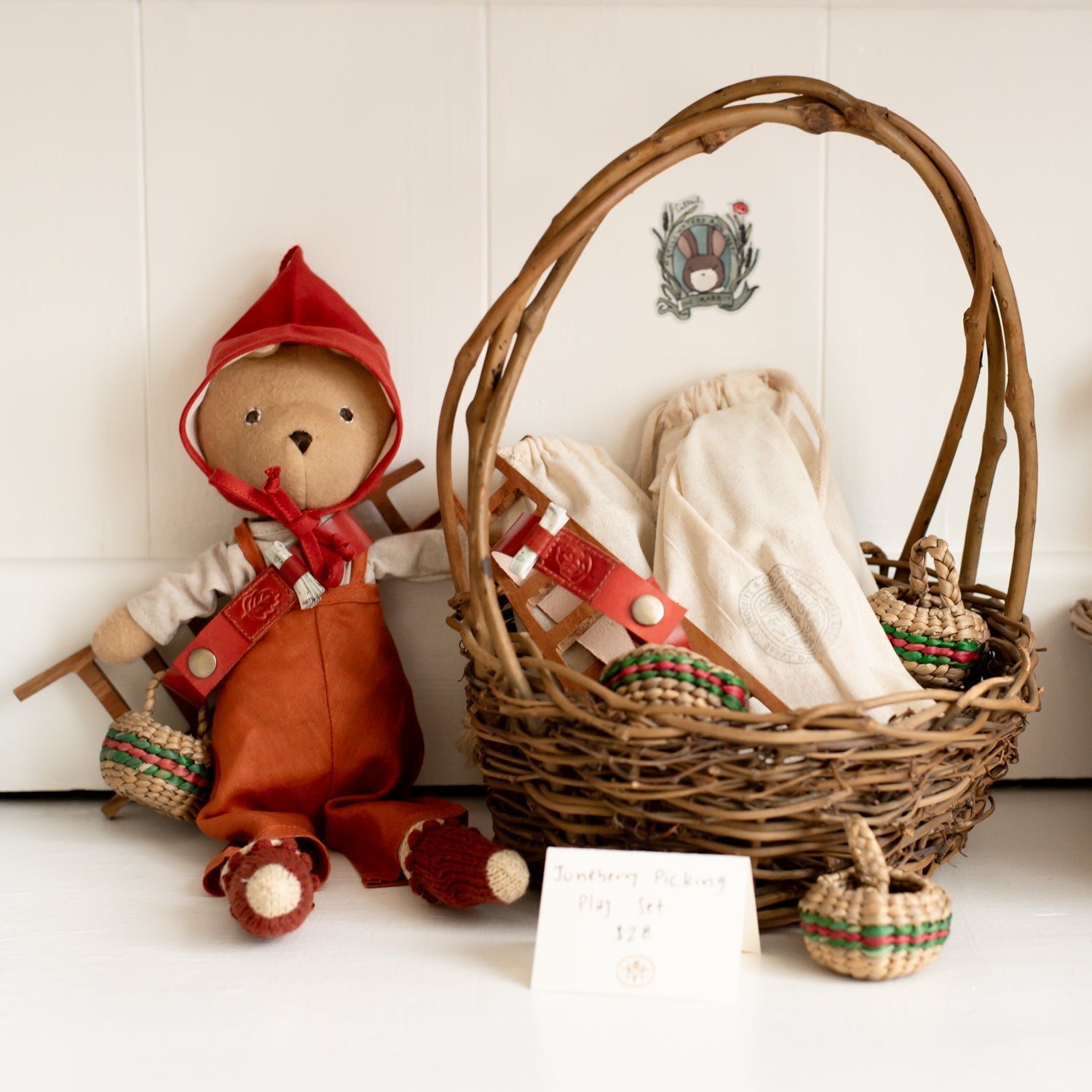 Red Linen Bonnet for Dolls